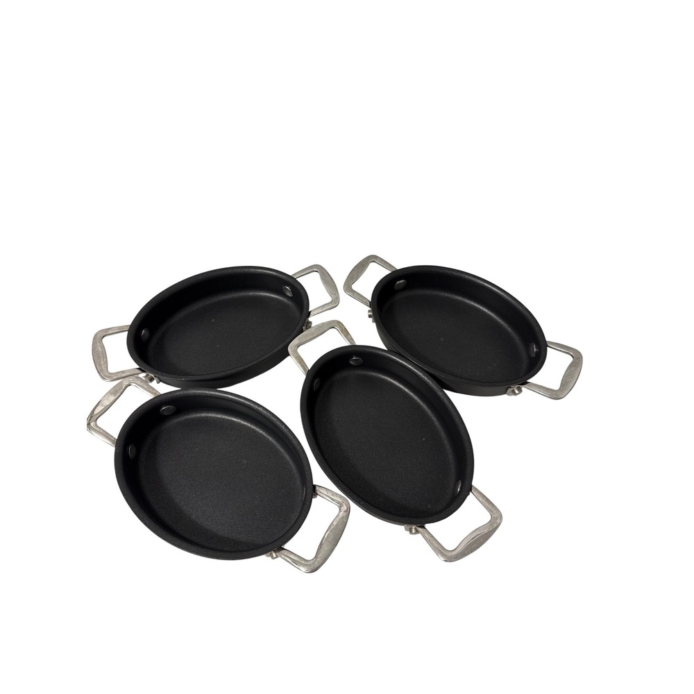 Cooks Essentials Hard Anodized Nonstick Mini Oval Pan Set of 4 Black 5x7 Used